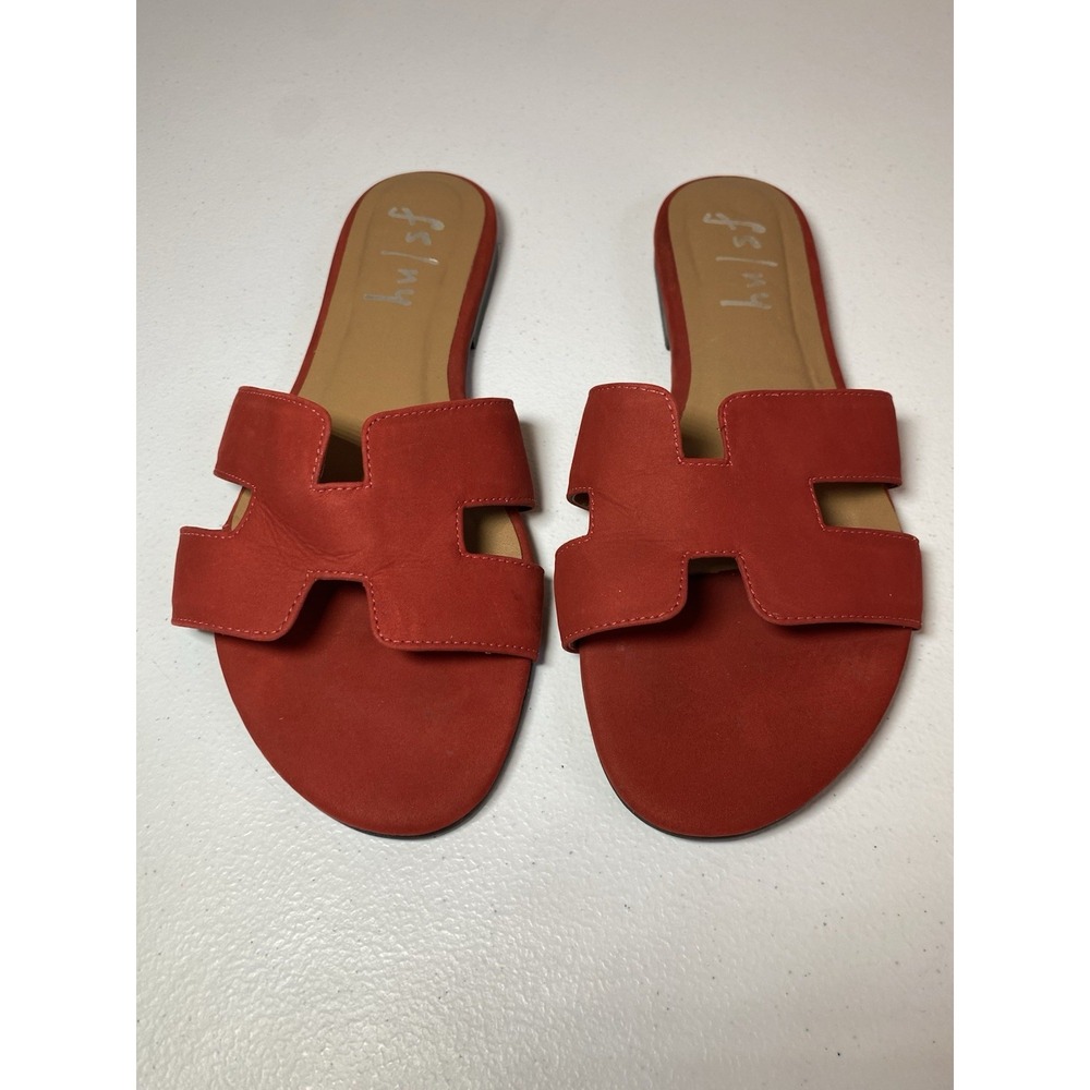 French Sole New York FS/NY Alibi Sandal Red Suede Women Size 8.5 H Cut Slide EUC